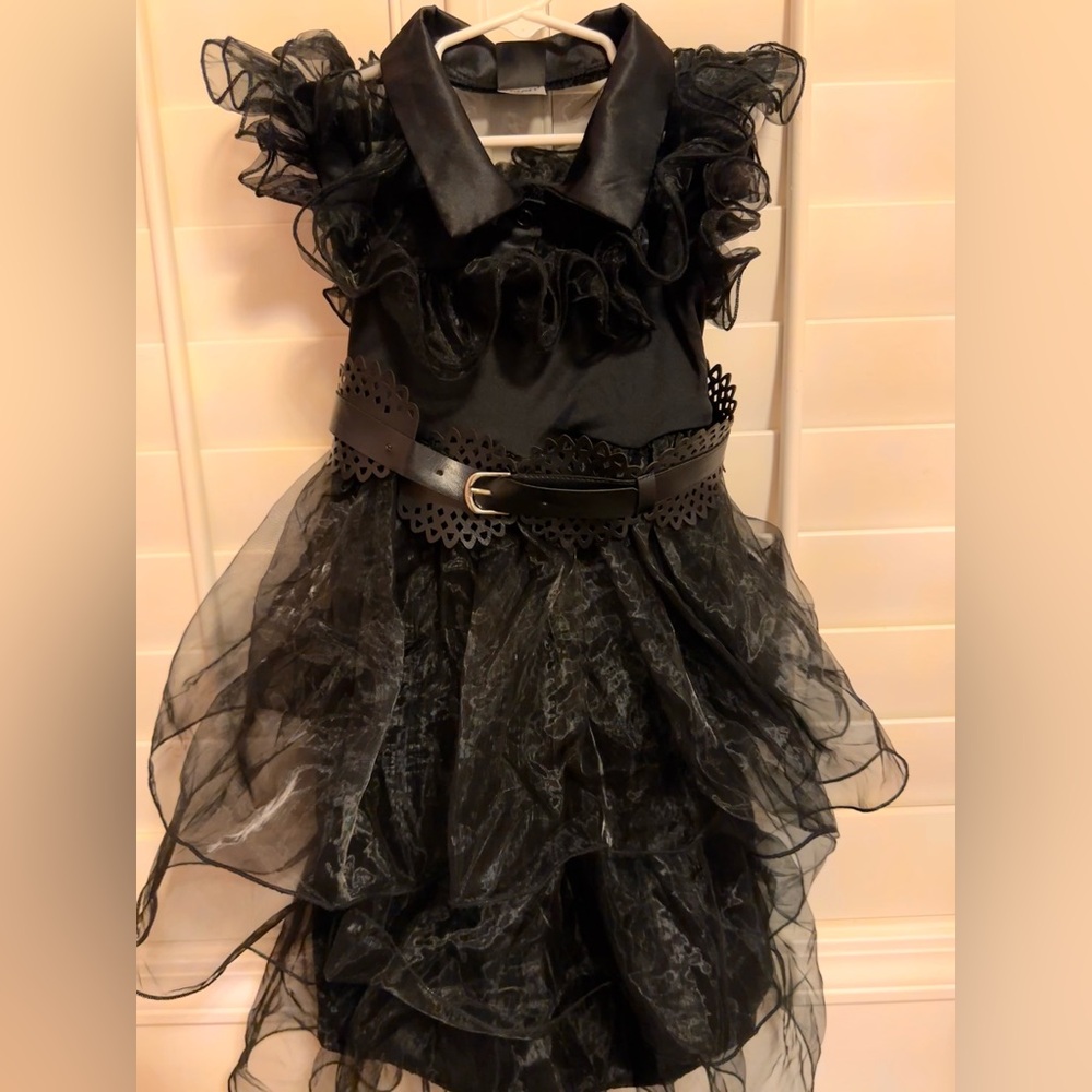 Wednesday Spirit Black Ruffled Kids Costume Dress
